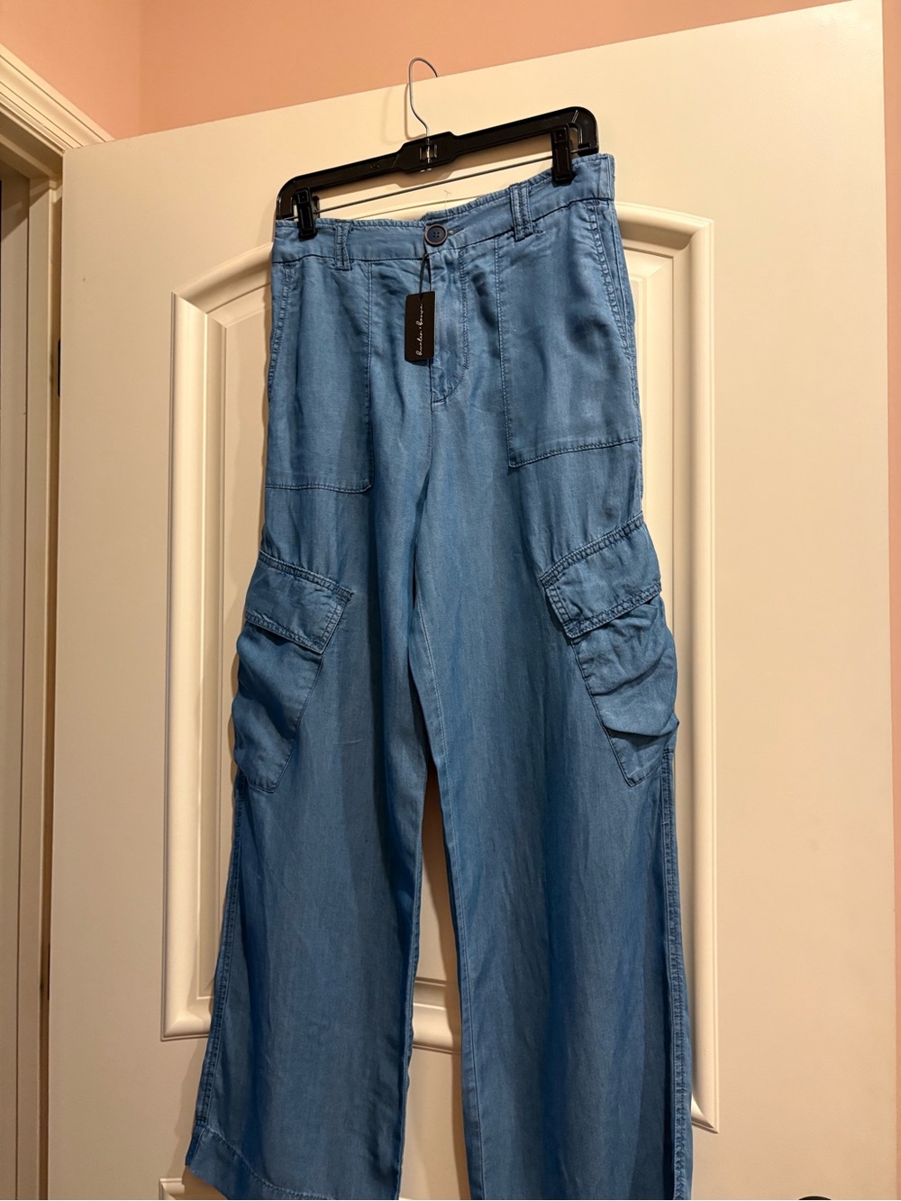 Wide Leg Light Blue Cargo-Style Women's Jumpsuit Pants